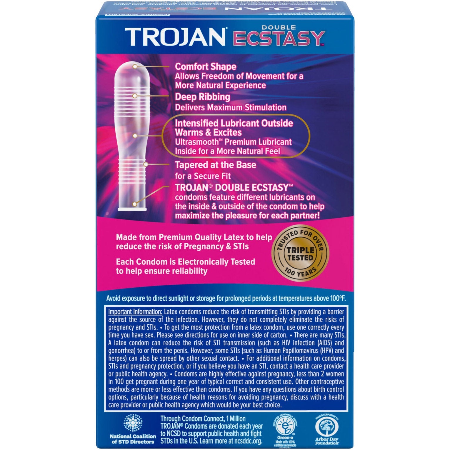 TROJAN Double Ecstasy Lubricated Latex Condoms 10 Pack