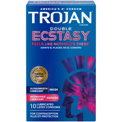TROJAN Double Ecstasy Lubricated Latex Condoms 10 Pack