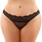 Bottoms Up Ivy Black Lace & Mesh Bikini Panty by Fantasy Lingerie - Queen