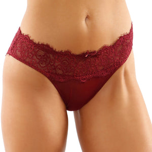 Bottoms Up Ivy Garnet Lace & Mesh Bikini Panty by Fantasy Lingerie - S/M