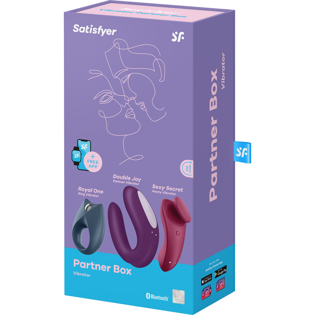 Satisfyer Partner Box 3 - Double Joy Couple's Vibrator, Sexy Secret Panty Vibrator & Royal One Vibrating Cock Ring