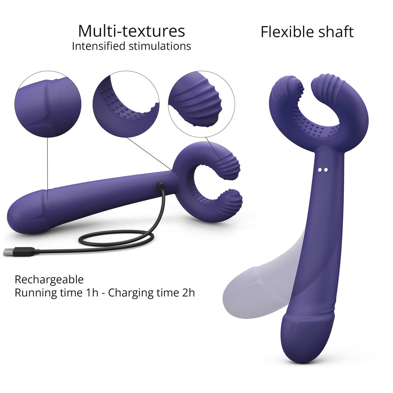 Please Me Rechargeable Silicone Dual Vibrator By Love To Love - Midnight Indigo