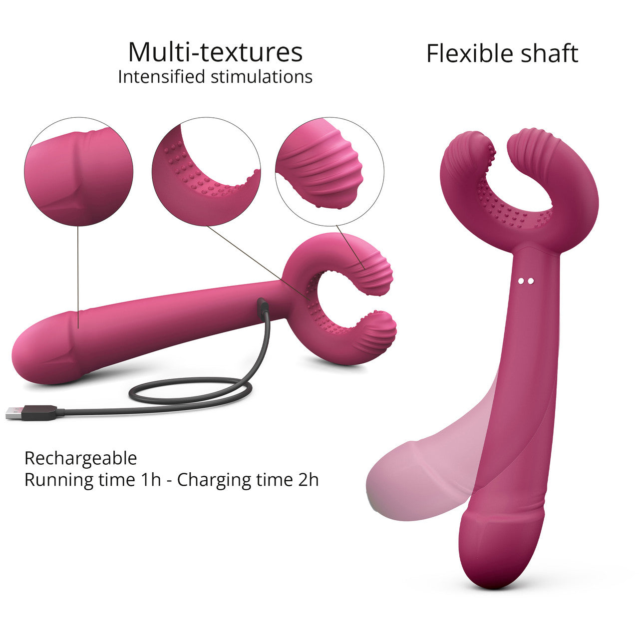 Please Me Rechargeable Silicone Dual Vibrator By Love To Love - Plum Star