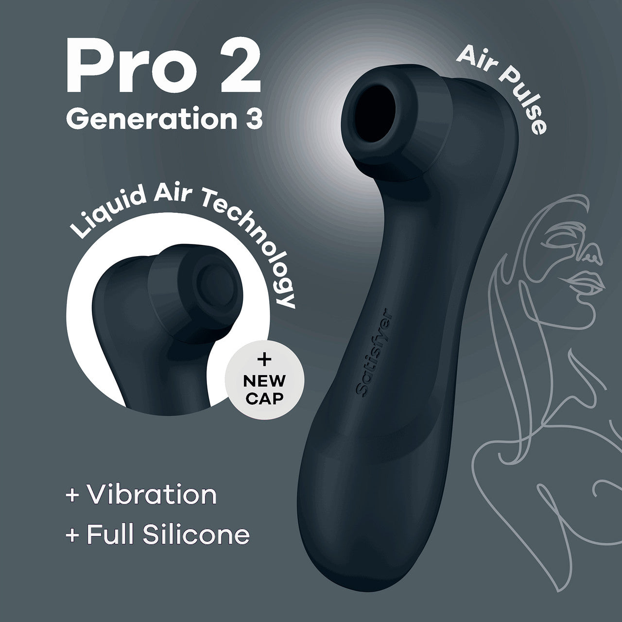 Satisfyer Pro 2 Generation 3 Pressure Wave Rechargeable Waterproof Stimulator - Dark Grey