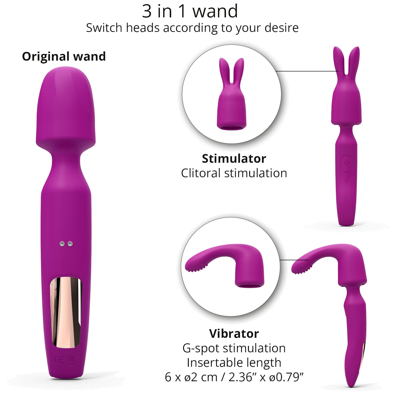 R-evolution Rechargeable Silicone Vibrating Wand With Two Attachments By Love To Love - Pink