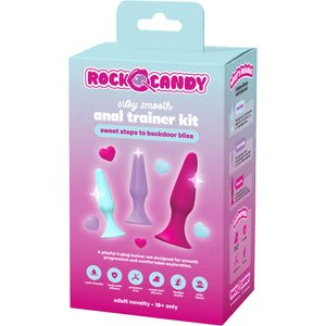 Rock Candy Toys 3-piece silicone anal trainer kit package showing small, medium, and large graduated plugs.t
