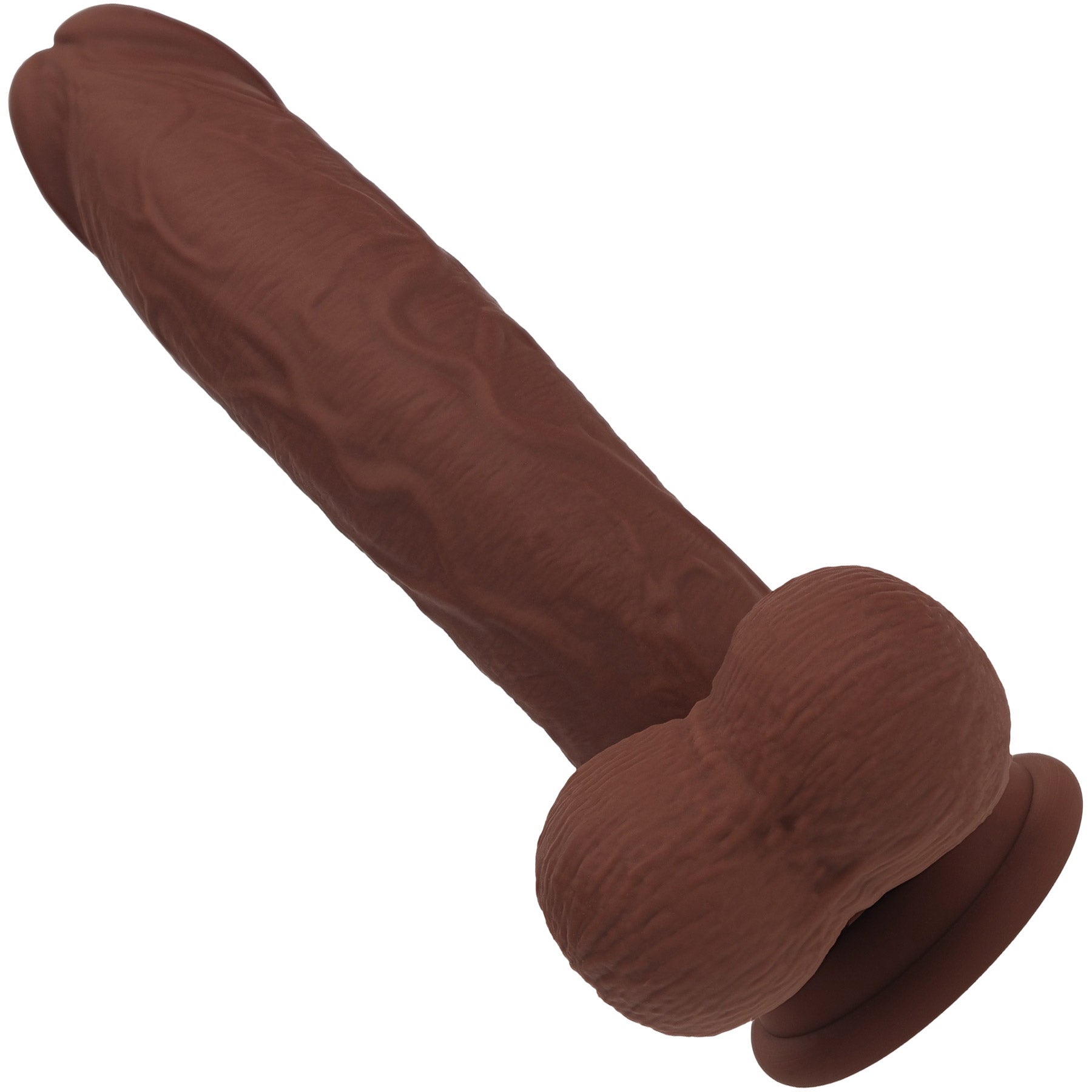 RealRock® 7" Realistic Vibrating Curved Dildo With Weighted Balls - Chocolate