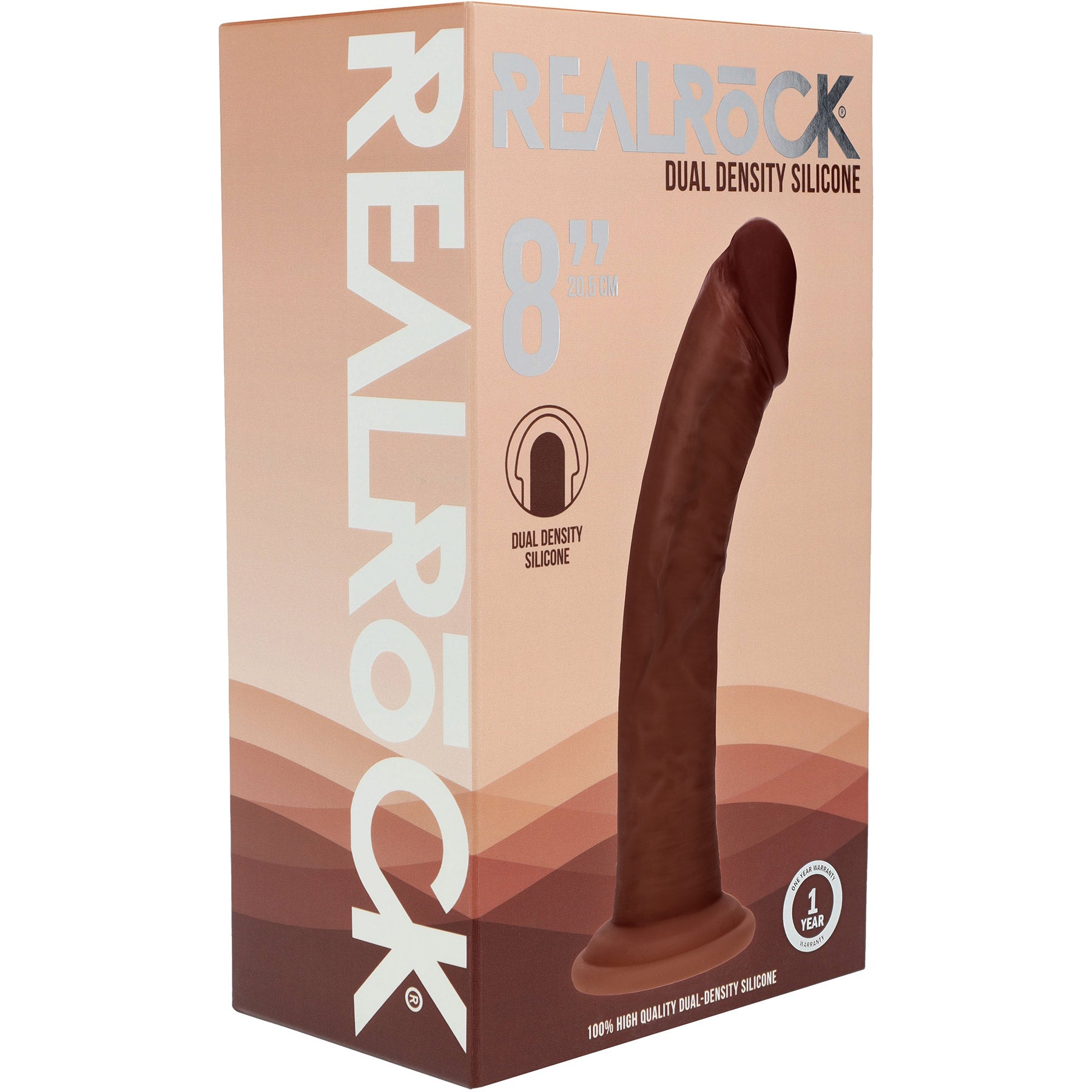 RealRock® 8" Realistic Dual Layered Curved Silicone Suction Cup Dildo - Chocolate