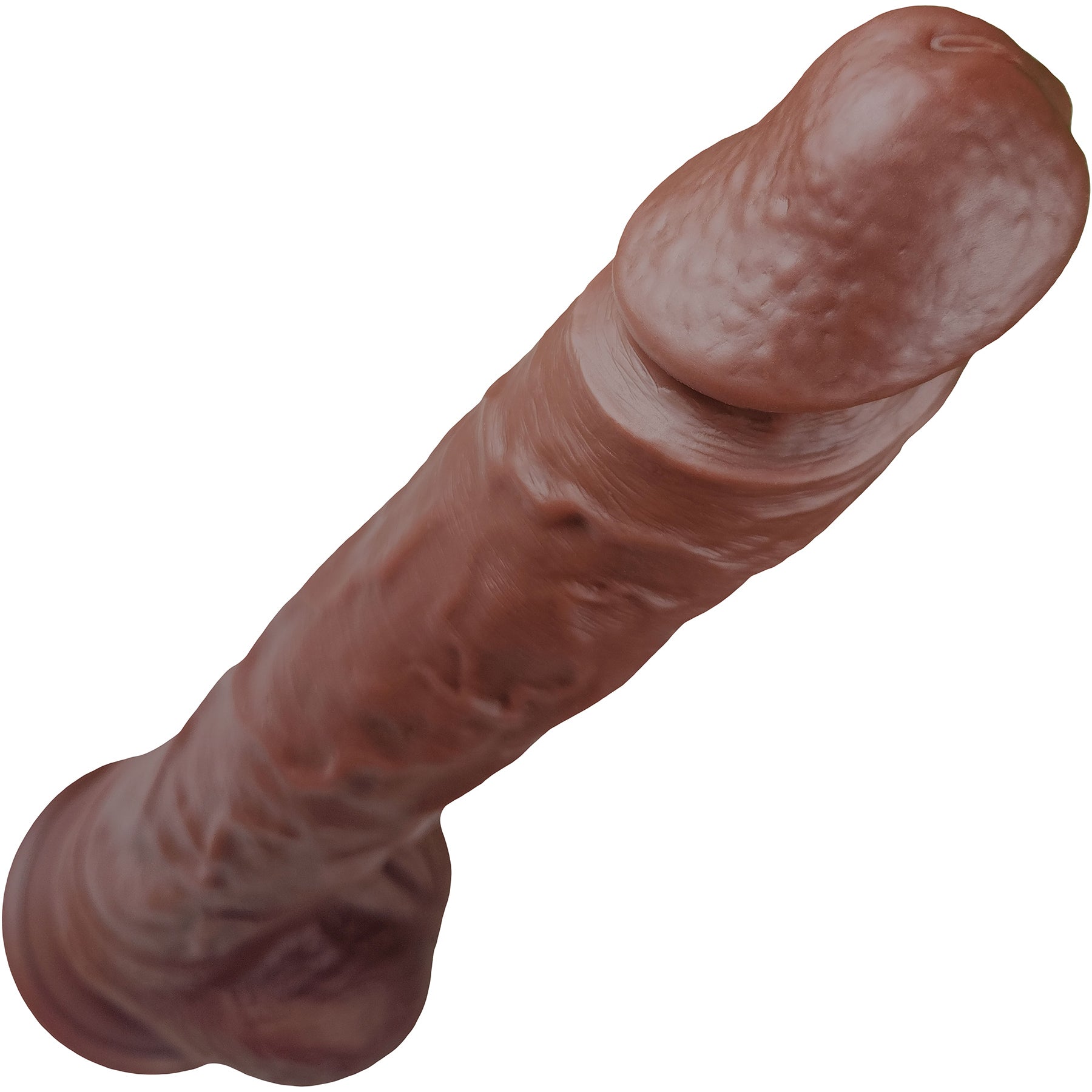 The Rival 8.5 Inch Silicone Realistic Dual Density Dildo With Balls & Suction Cup Base By Fukena - Chocolate