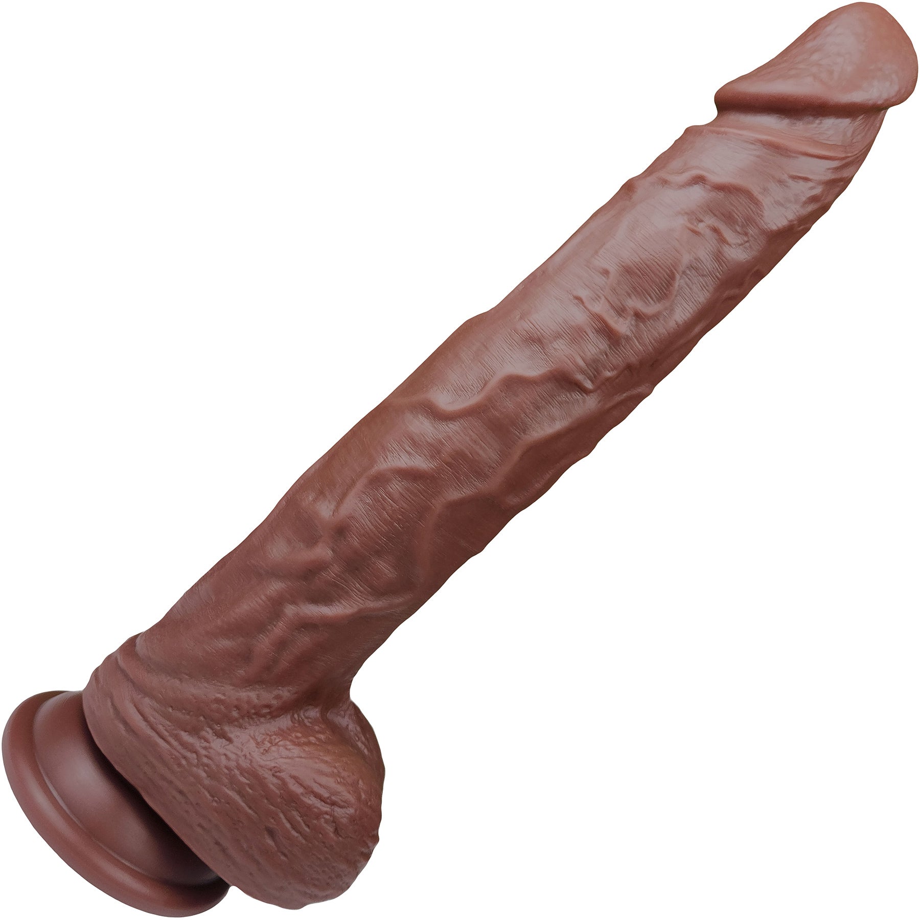 The Rival 8.5 Inch Silicone Realistic Dual Density Dildo With Balls & Suction Cup Base By Fukena - Chocolate