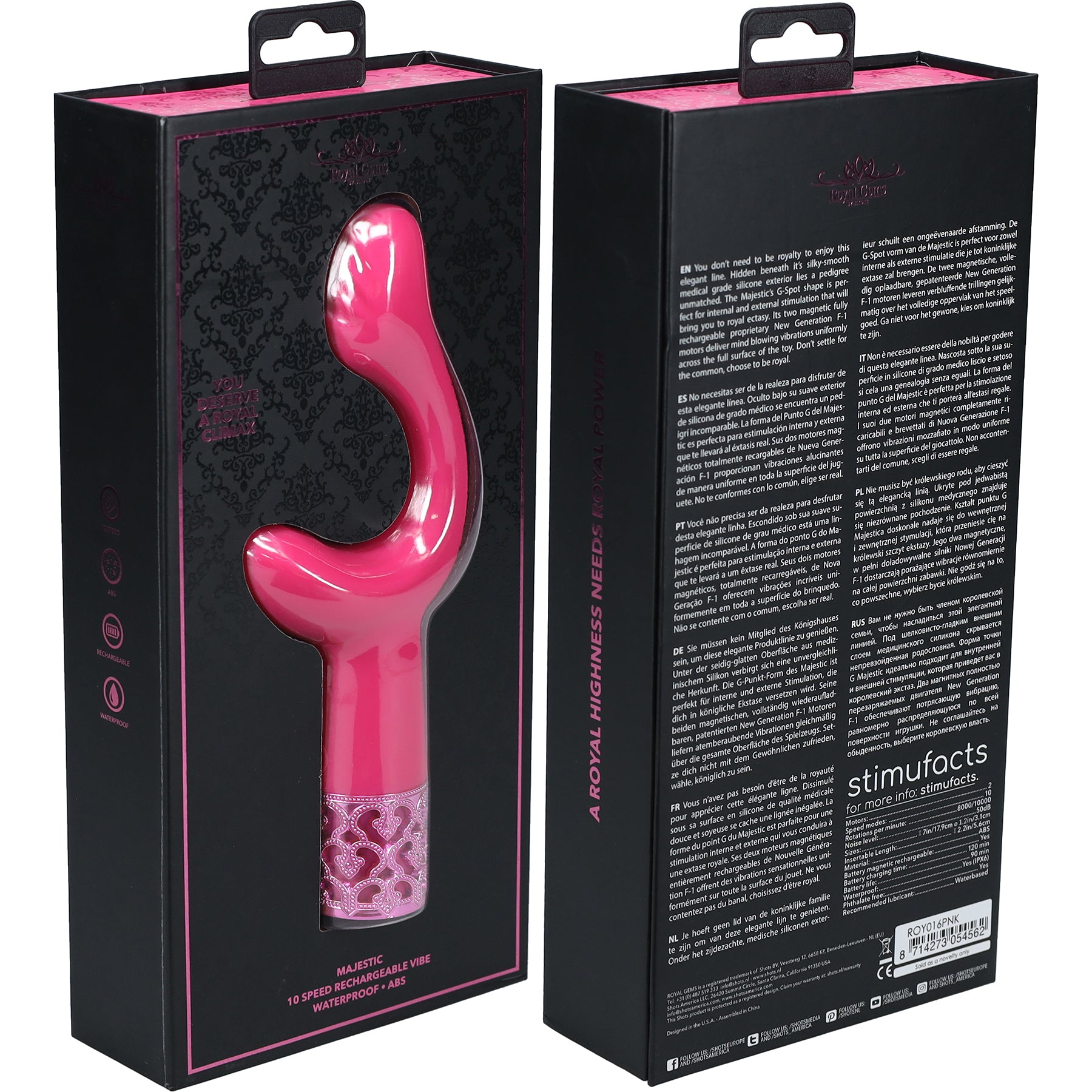 Royal Gems Majestic Rechargeable Silicone 10 Speed Dual Stimulation Vibrator - Pink