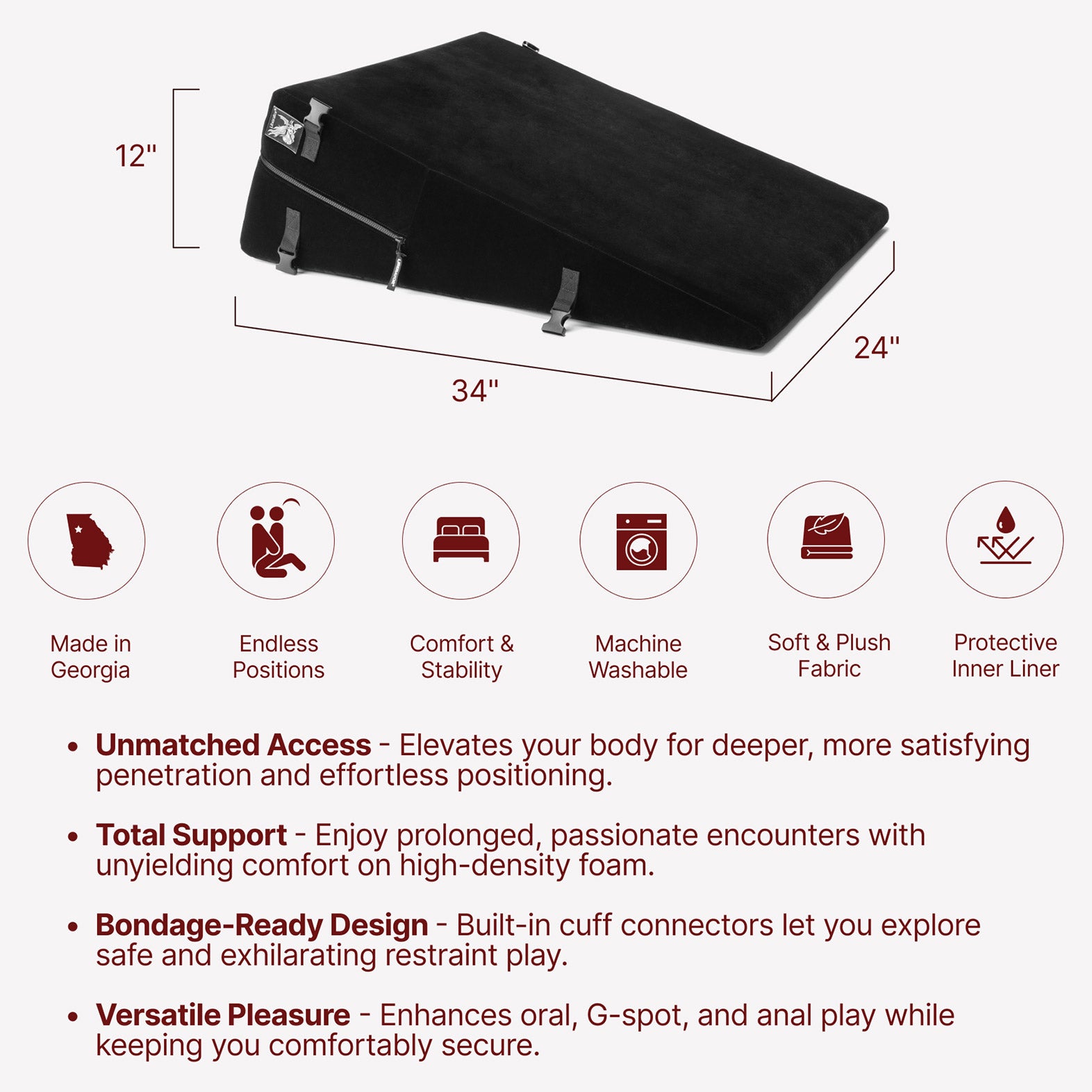 Liberator Bondage Ramp Sex Pillow For Missionary & Doggy Positions With Restraint Attachments - Features