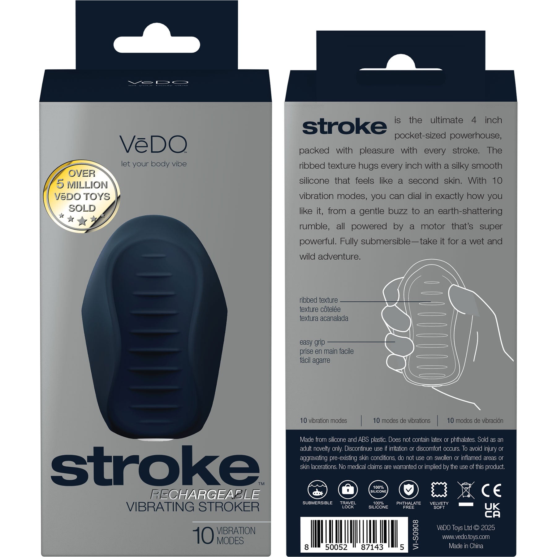 Stroke Rechargeable Vibrating Silicone Penis Stroker By VeDO