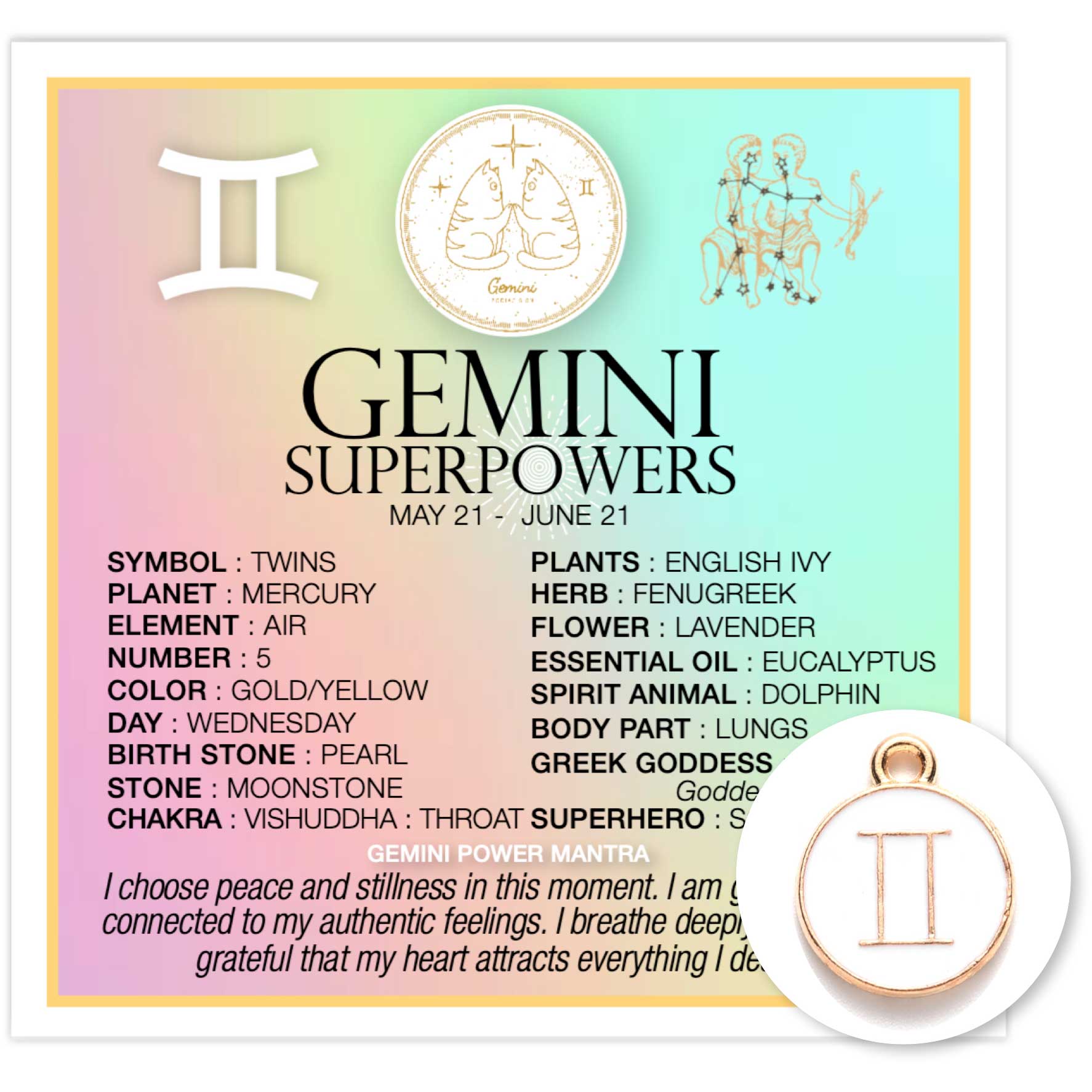 Zodiac Superpowers Mini Card & Charm By Warm Human - Gemini