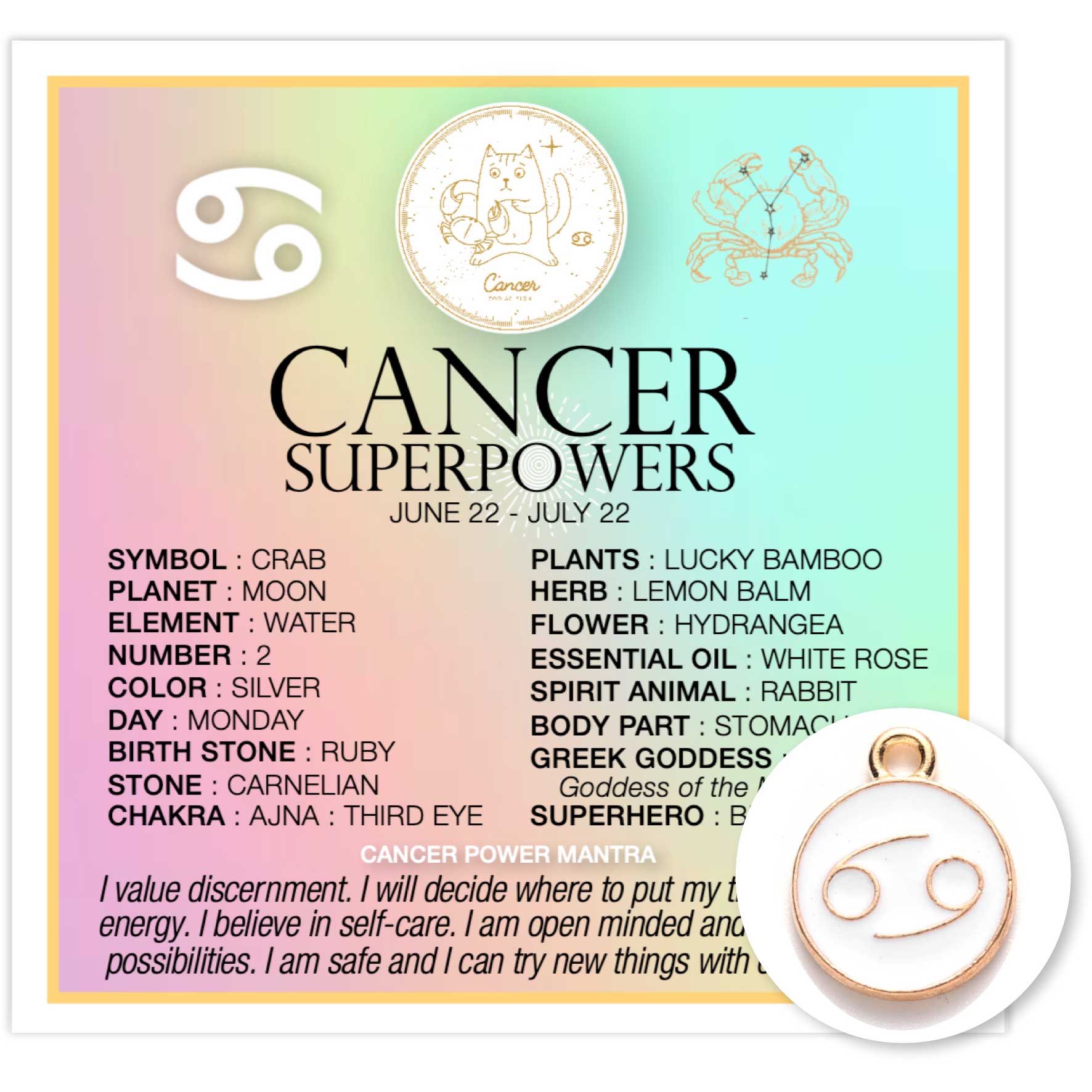 Zodiac Superpowers Mini Card & Charm By Warm Human - Cancer