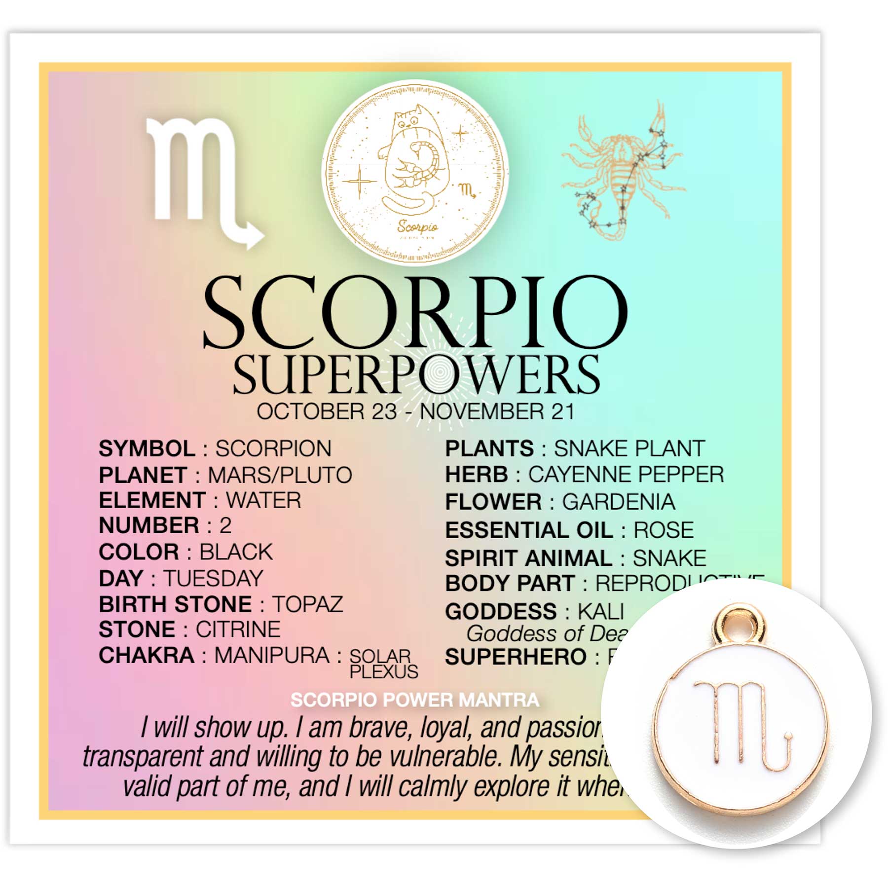 Zodiac Superpowers Mini Card & Charm By Warm Human - Scorpio