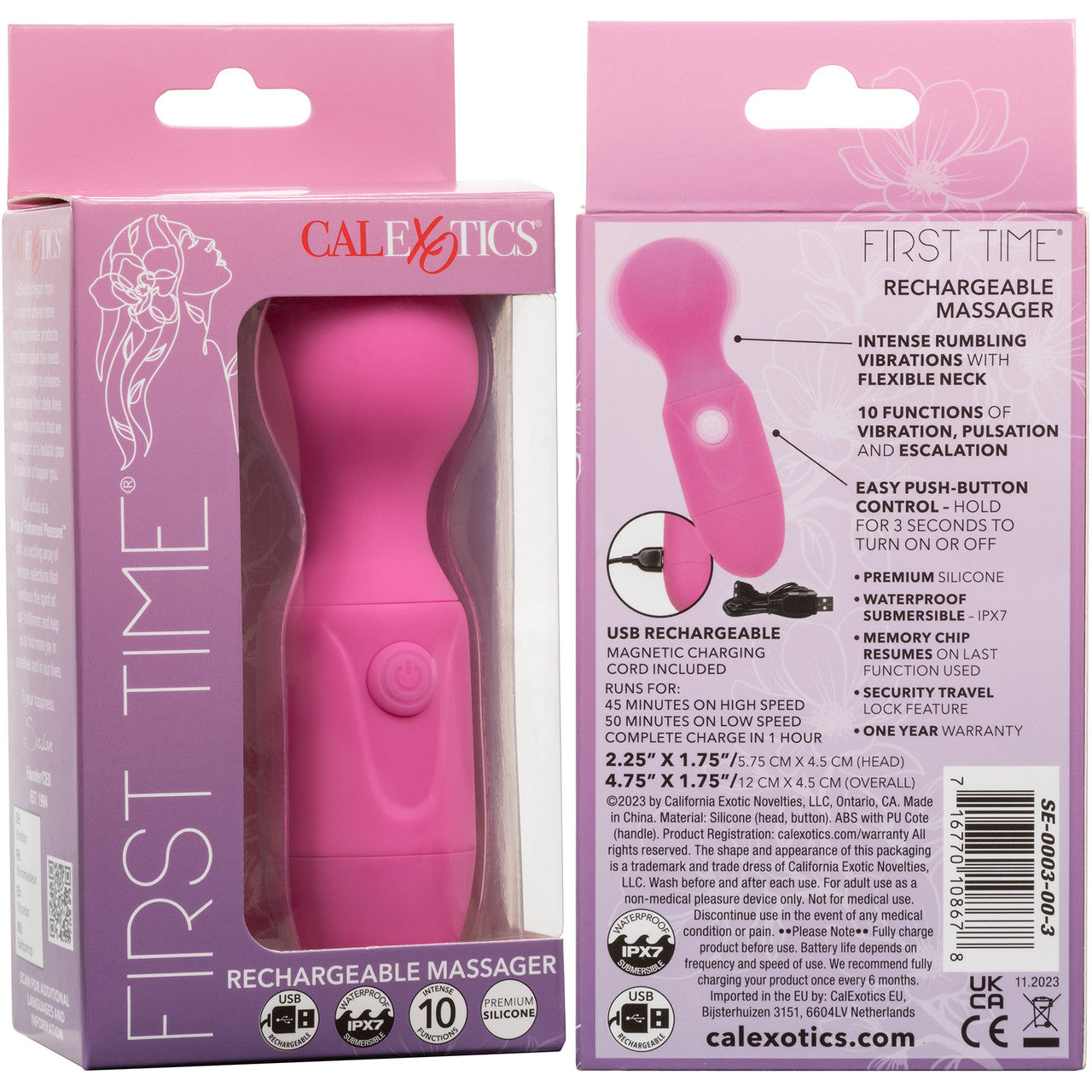 First Time Rechargeable Massager Waterproof Silicone Mini Wand Vibrator By CalExotics - Pink