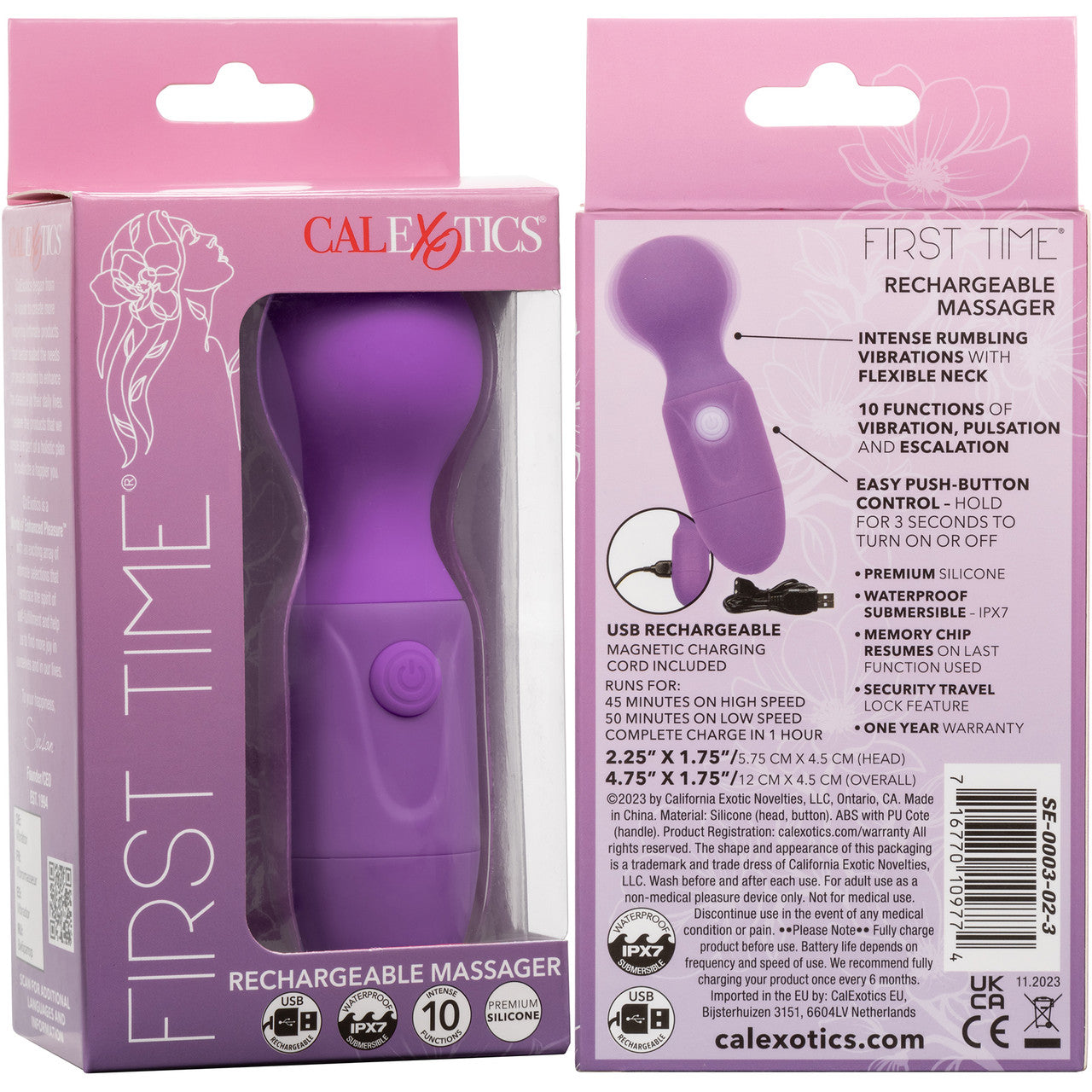 First Time Rechargeable Massager Waterproof Silicone Mini Wand Vibrator By CalExotics - Purple