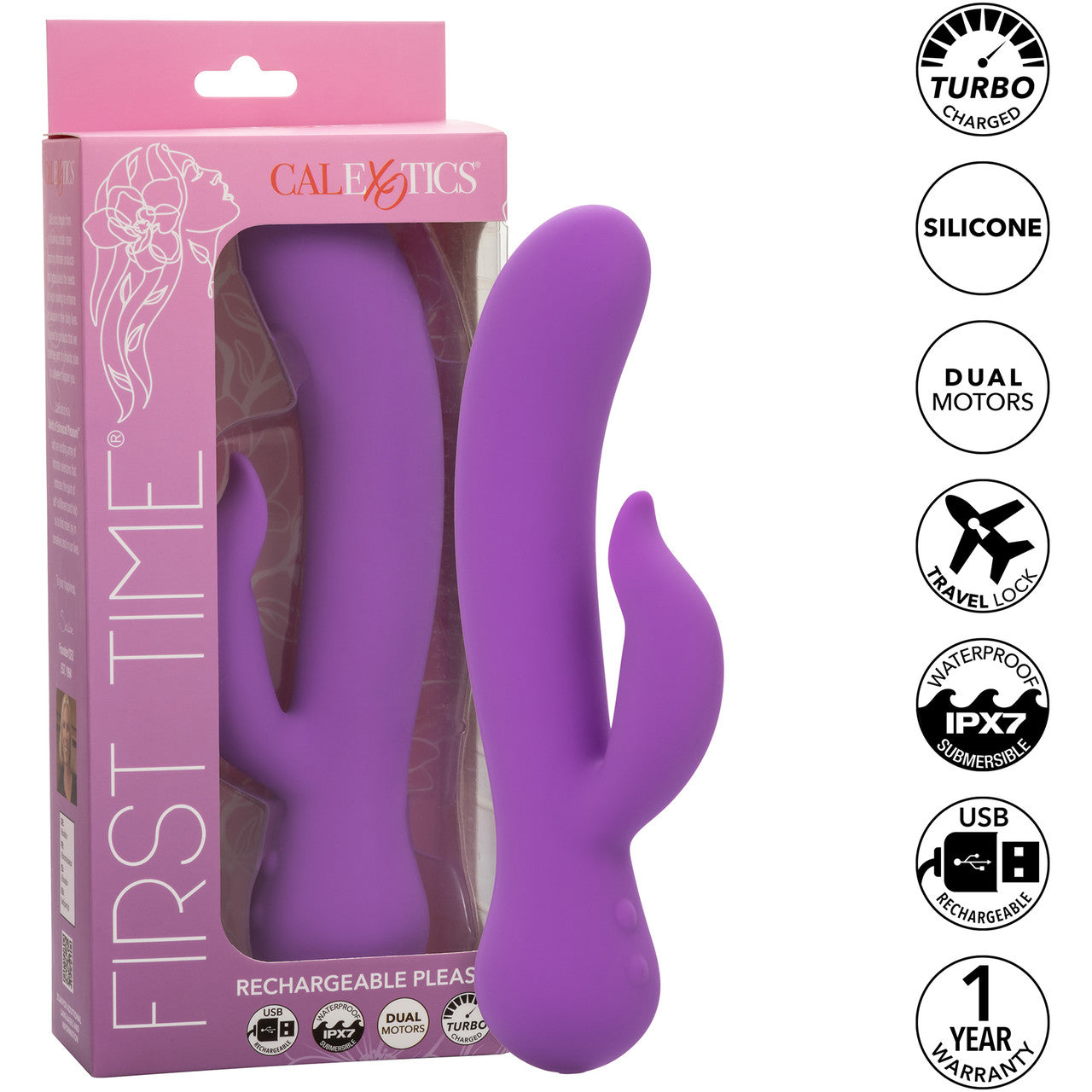 First Time Rechargeable Pleaser Waterproof Silicone Dual Stimulation Vibrator By CalExotics - Purple