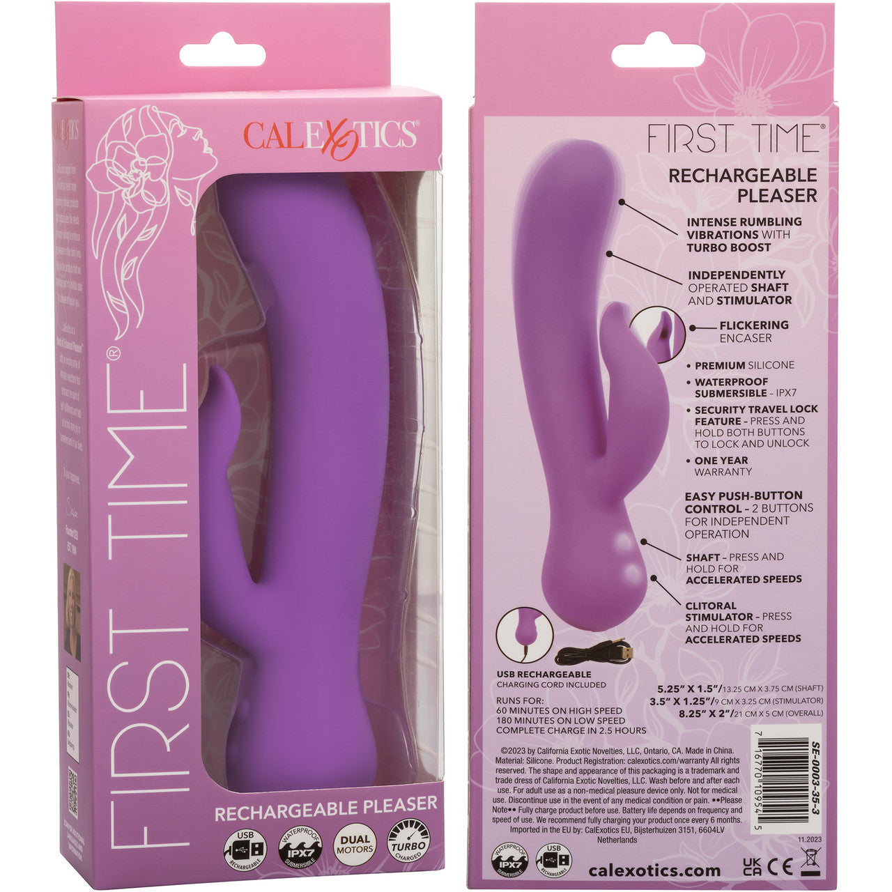 First Time Rechargeable Pleaser Waterproof Silicone Dual Stimulation Vibrator By CalExotics - Purple