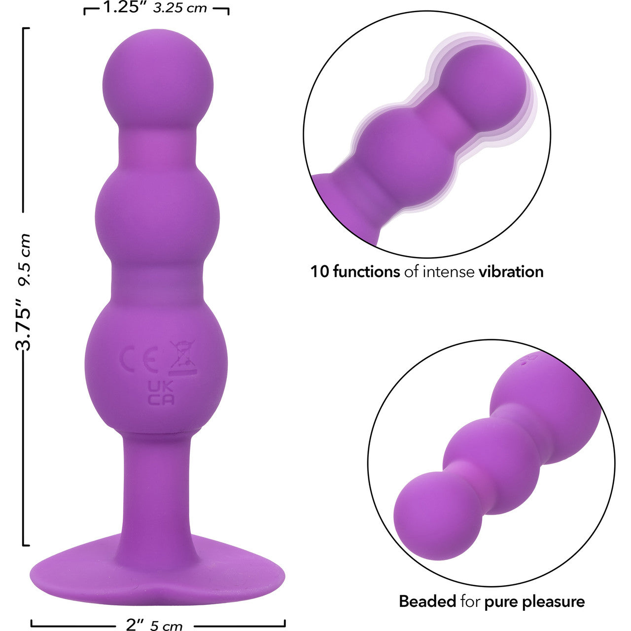 First Time Triple Beaded Probe Rechargeable Silicone Vibrating Butt Plug By CalExotics - Purple