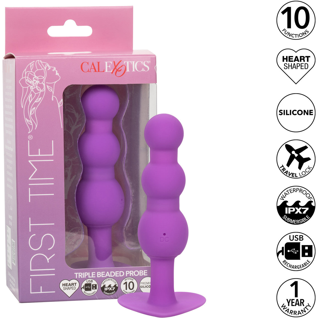 First Time Triple Beaded Probe Rechargeable Silicone Vibrating Butt Plug By CalExotics - Purple First Time Triple Beaded Probe Rechargeable Silicone Vibrating Butt Plug By CalExotics - Purple
