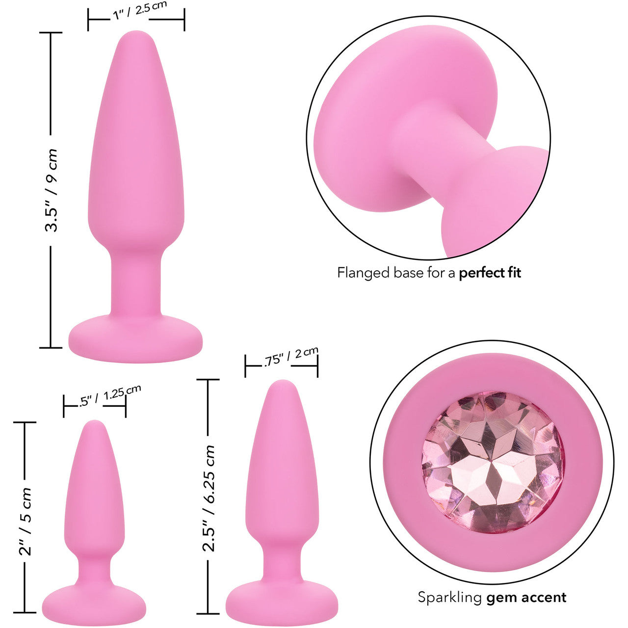 First Time Crystal Booty Silicone Anal Trainer Kit With Three Jeweled Plugs by CalExotics - Pink