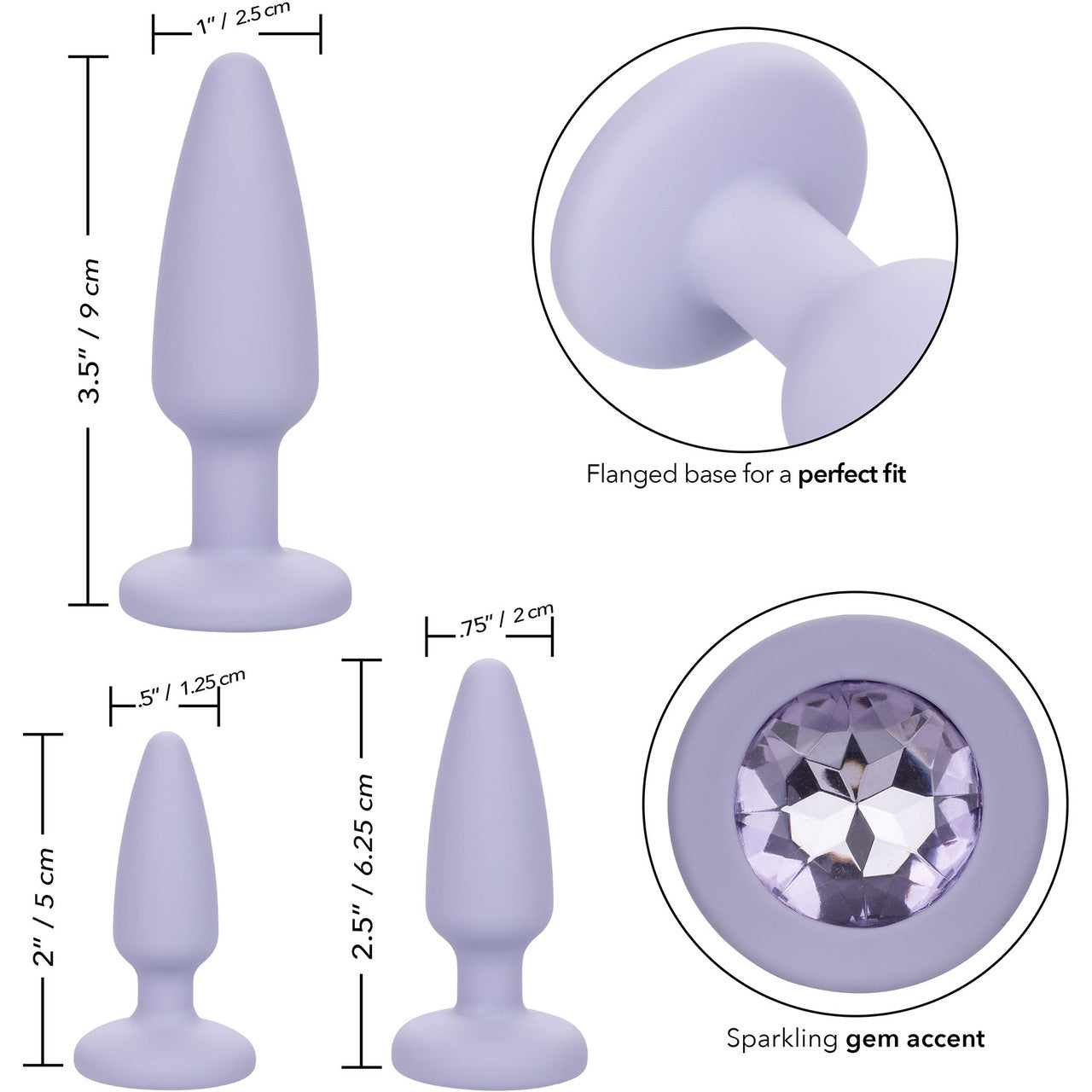 First Time Crystal Booty Silicone Anal Trainer Kit With Three Jeweled Plugs by CalExotics - Purple