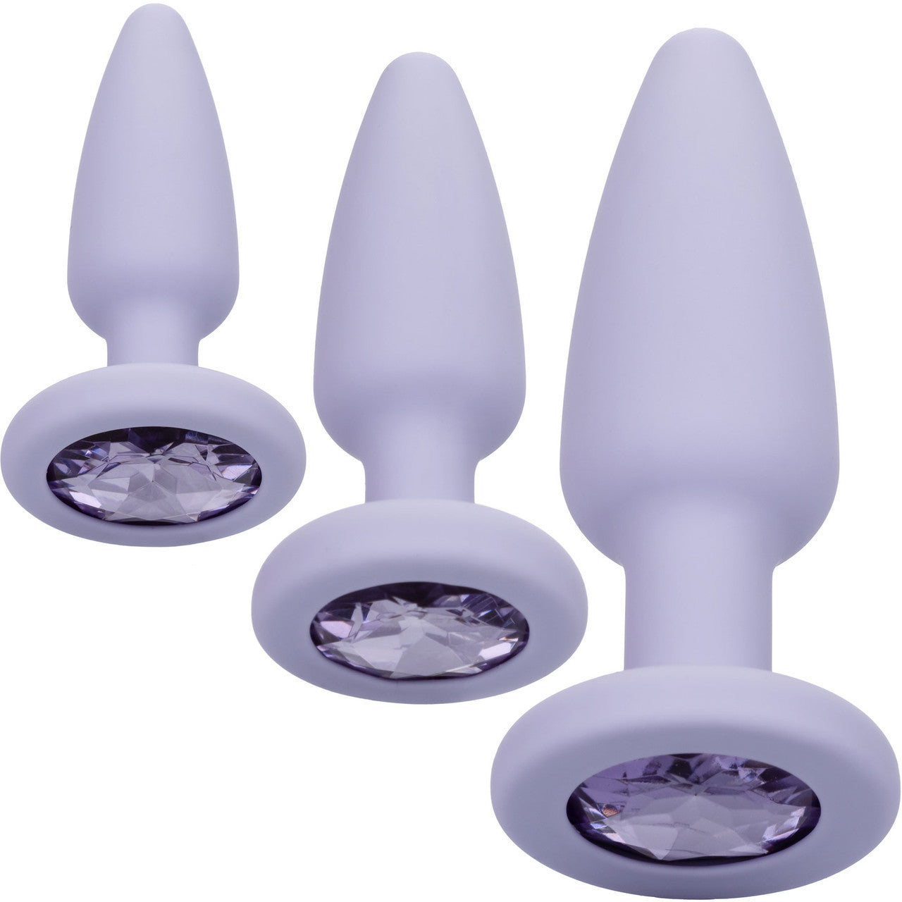 First Time Crystal Booty Silicone Anal Trainer Kit With Three Jeweled Plugs by CalExotics - Purple