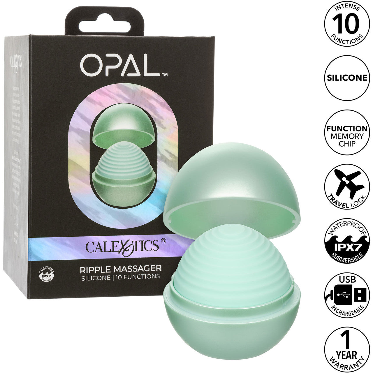 Opal Ripple Massager Rechargeable Waterproof Silicone Vibrator By CalExotics - Green
