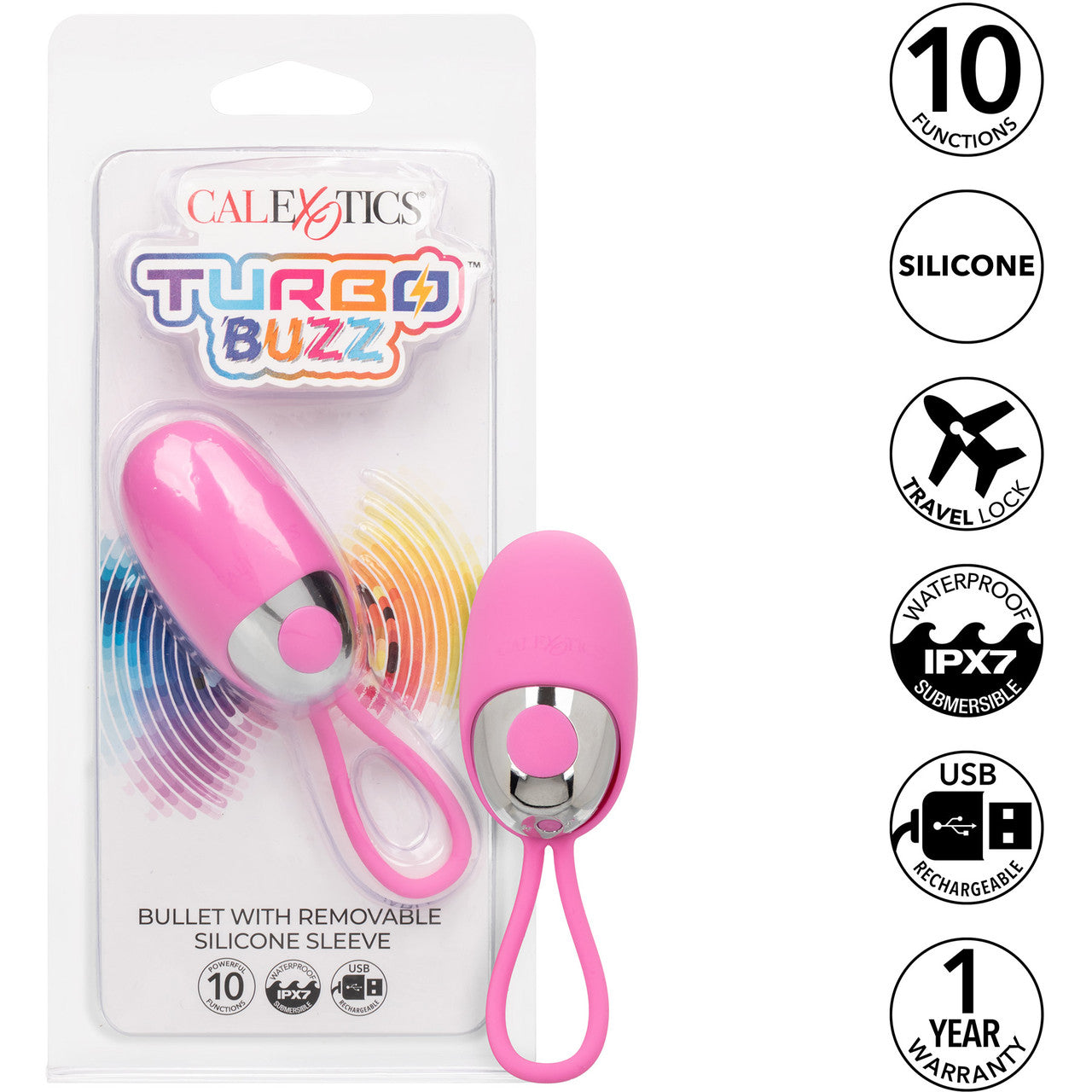 Turbo Buzz Bullet With Removable Silicone Sleeve - Rechargeable Vibrator By CalExotics - Pink
