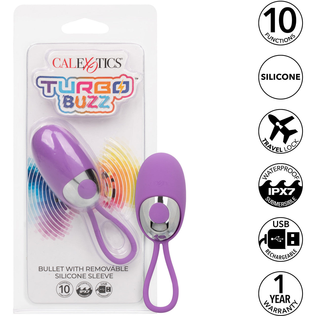 Turbo Buzz Bullet With Removable Silicone Sleeve - Rechargeable Vibrator By CalExotics - Purple