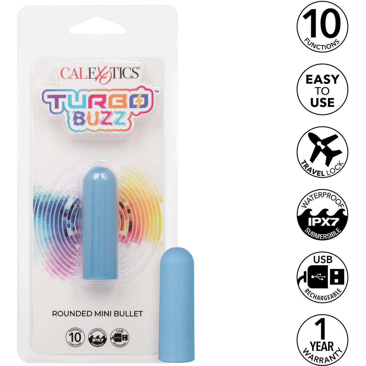 Turbo Buzz Rounded Mini Bullet Rechargeable Waterproof Vibrator By CalExotics - Blue