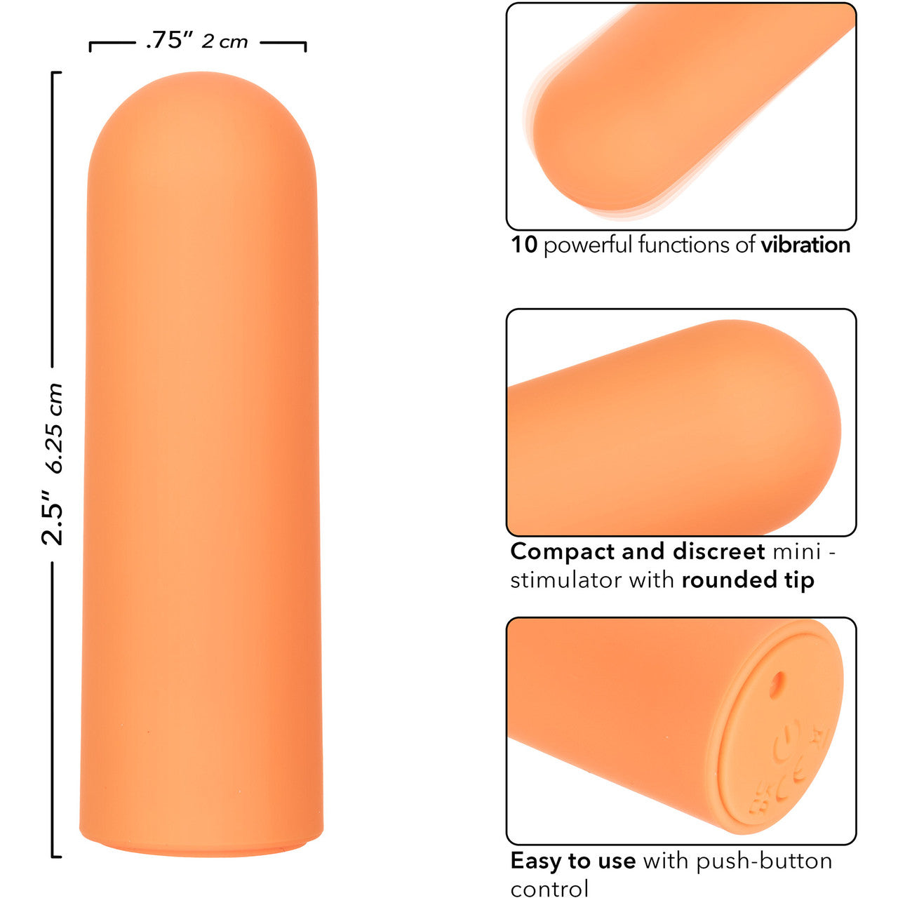 Turbo Buzz Rounded Mini Bullet Rechargeable Waterproof Vibrator By CalExotics - Orange