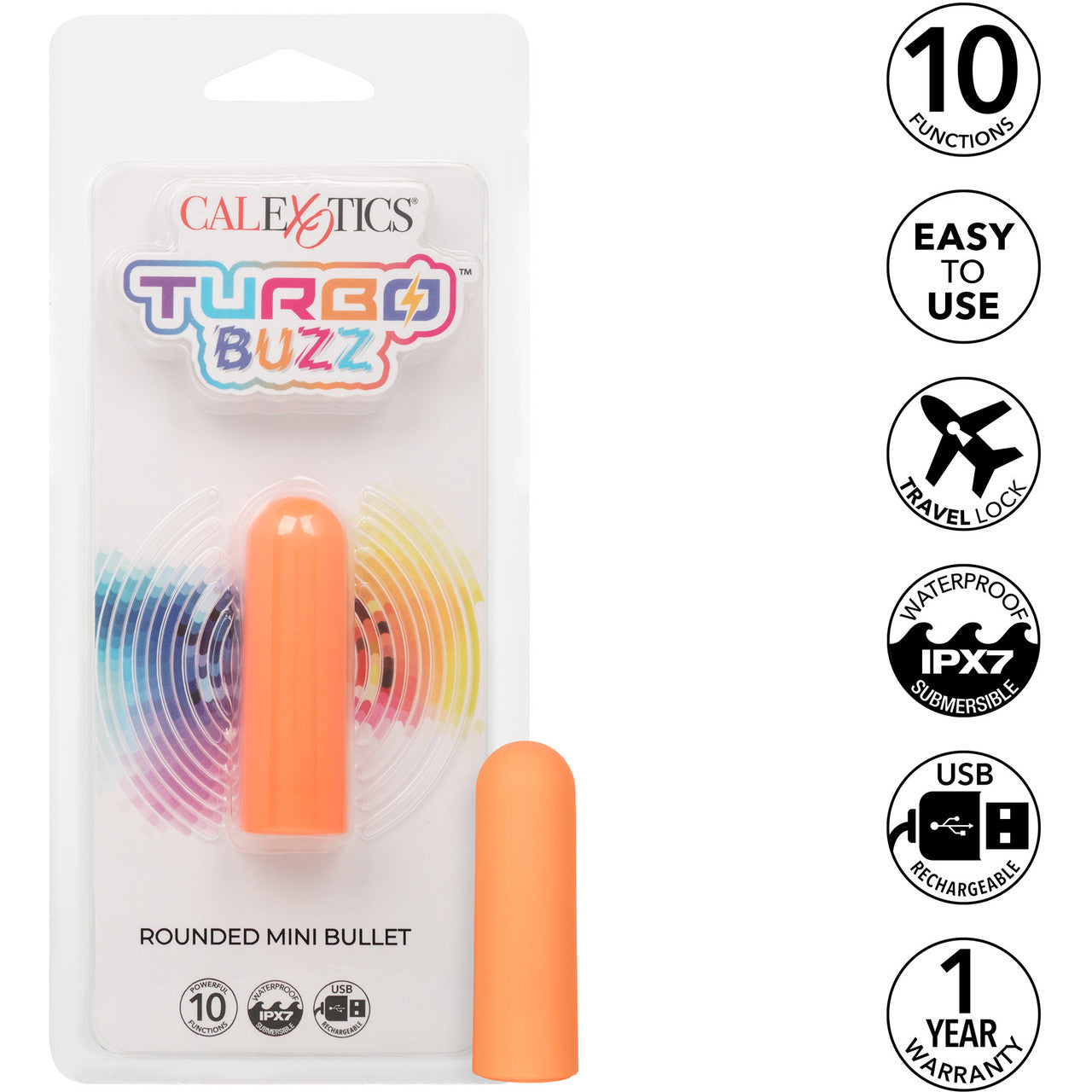 Turbo Buzz Rounded Mini Bullet Rechargeable Waterproof Vibrator By CalExotics - Orange