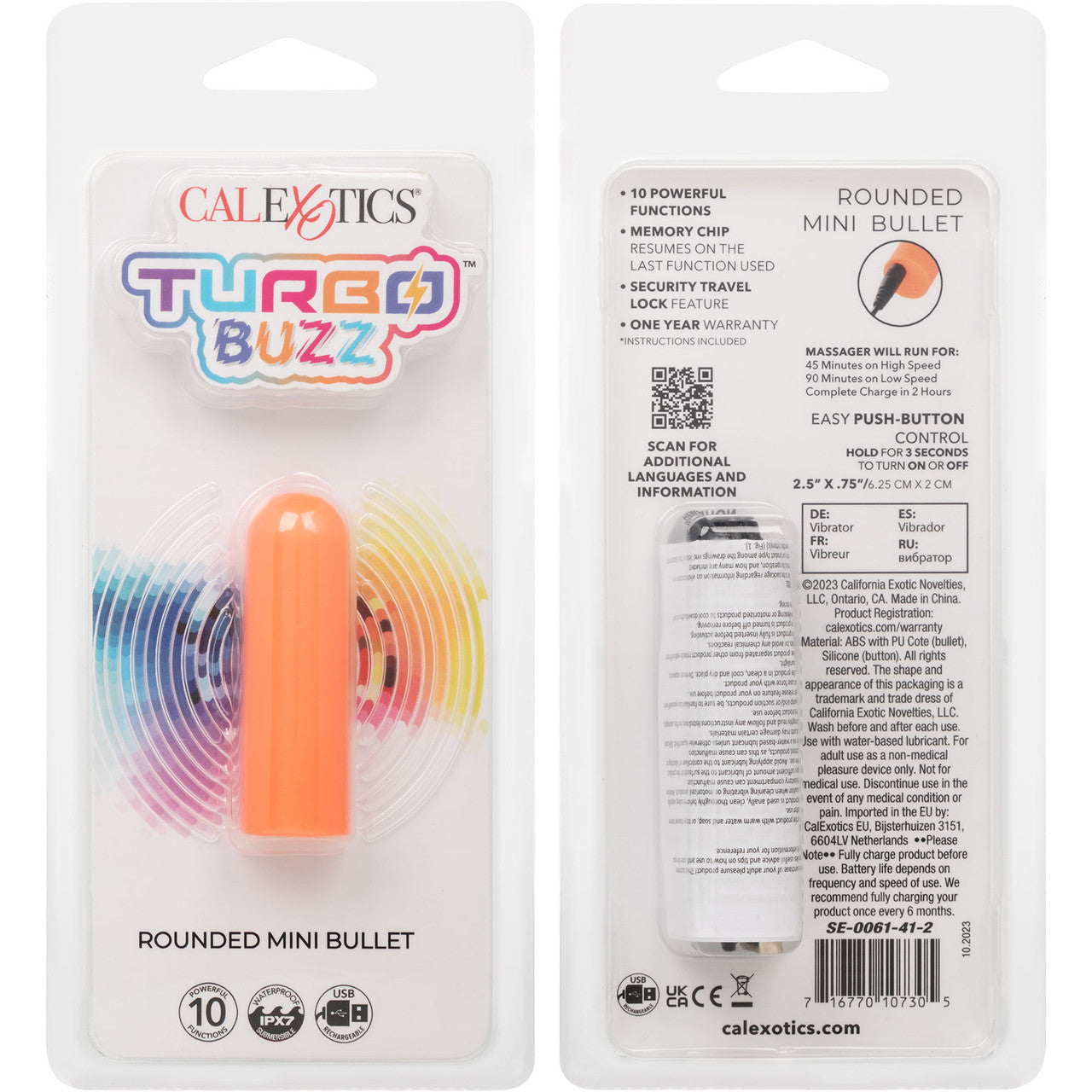 Turbo Buzz Rounded Mini Bullet Rechargeable Waterproof Vibrator By CalExotics - Orange