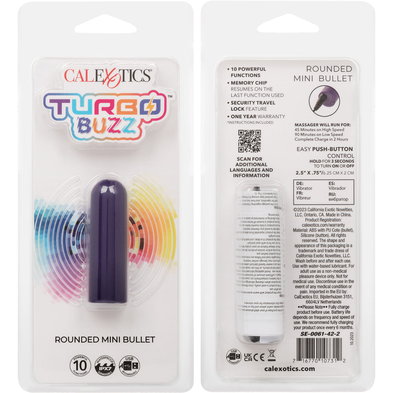 Turbo Buzz Rounded Mini Bullet Rechargeable Waterproof Vibrator By CalExotics - Purple