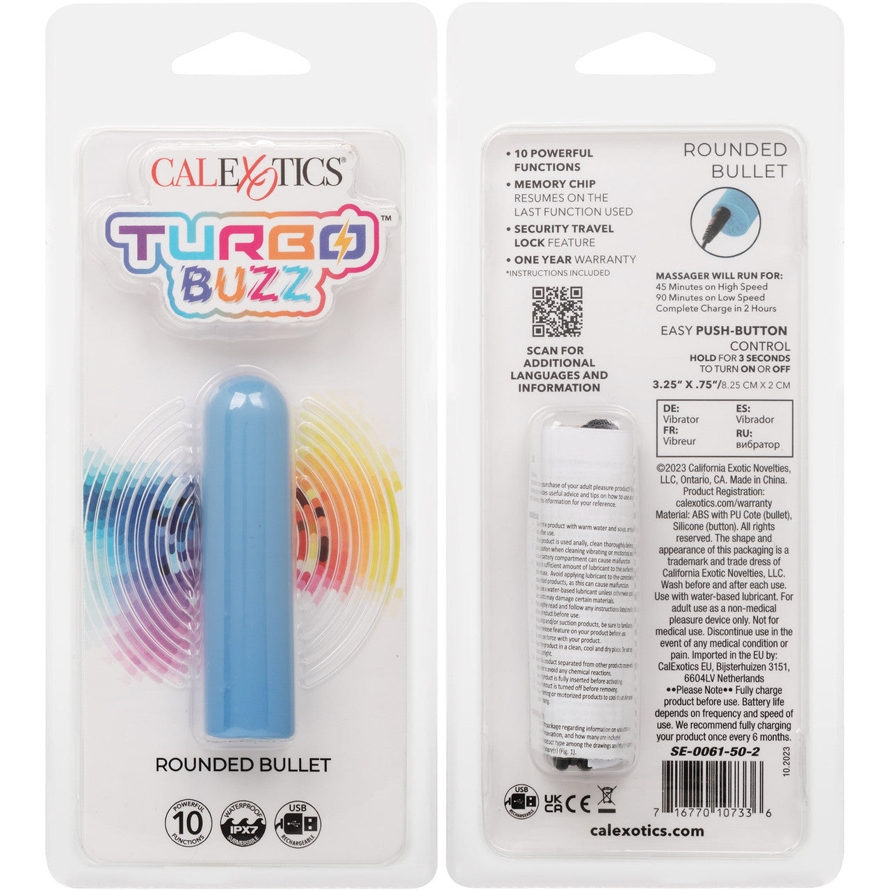 Turbo Buzz Rounded Bullet Rechargeable Waterproof Vibrator By CalExotics - Blue