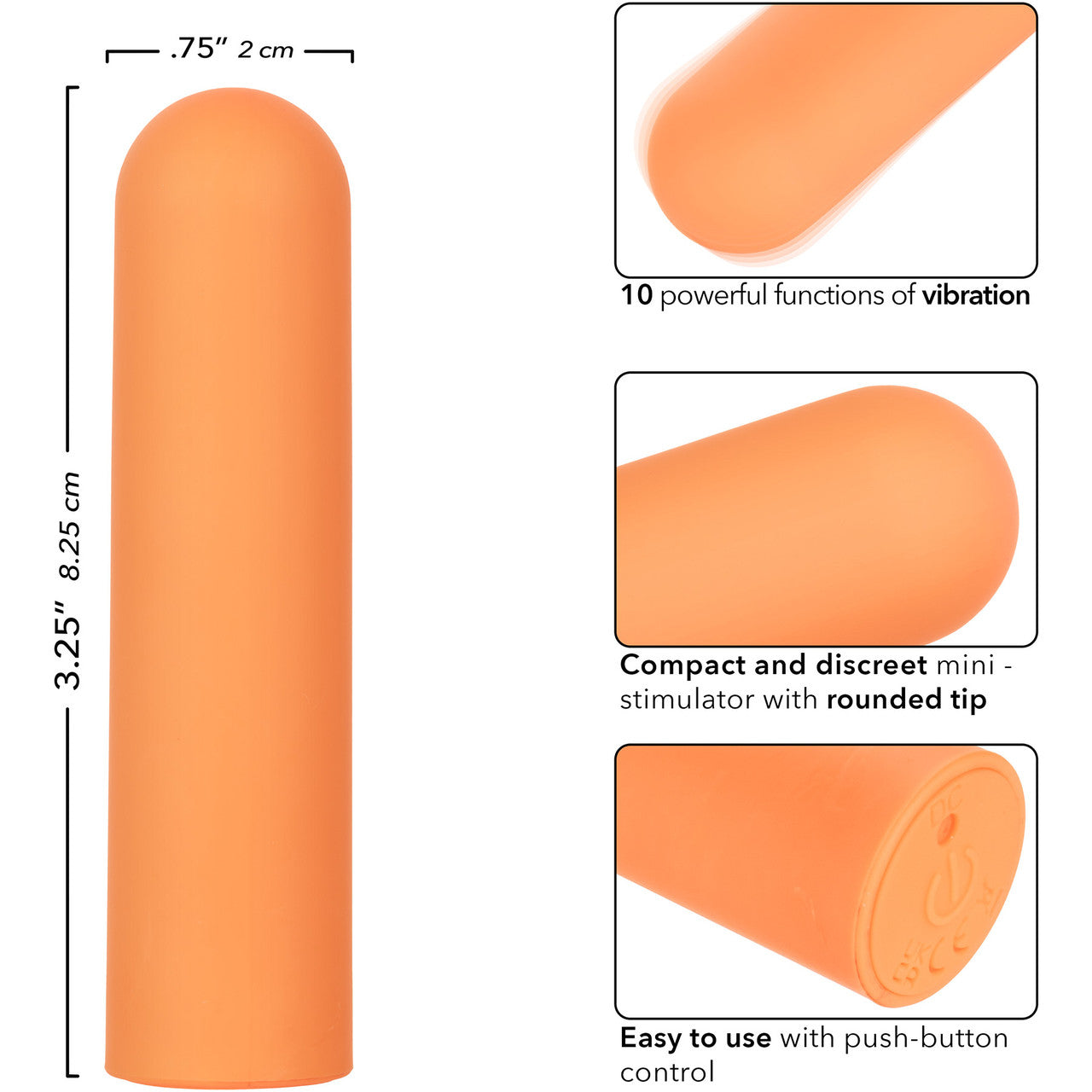 Turbo Buzz Rounded Bullet Rechargeable Waterproof Vibrator By CalExotics - Orange