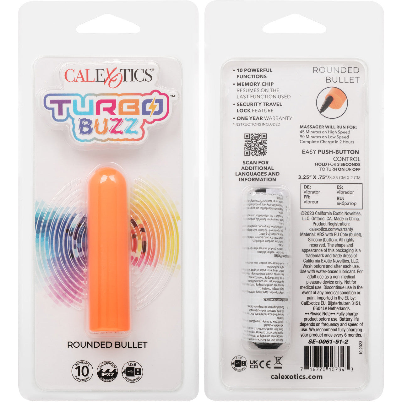 Turbo Buzz Rounded Bullet Rechargeable Waterproof Vibrator By CalExotics - Orange