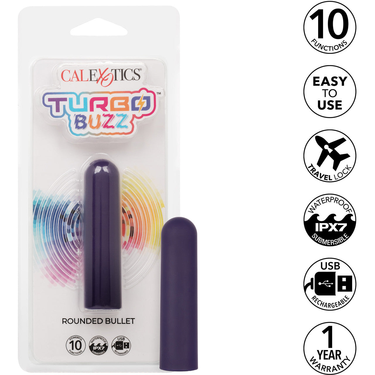 Turbo Buzz Rounded Bullet Rechargeable Waterproof Vibrator By CalExotics - Purple