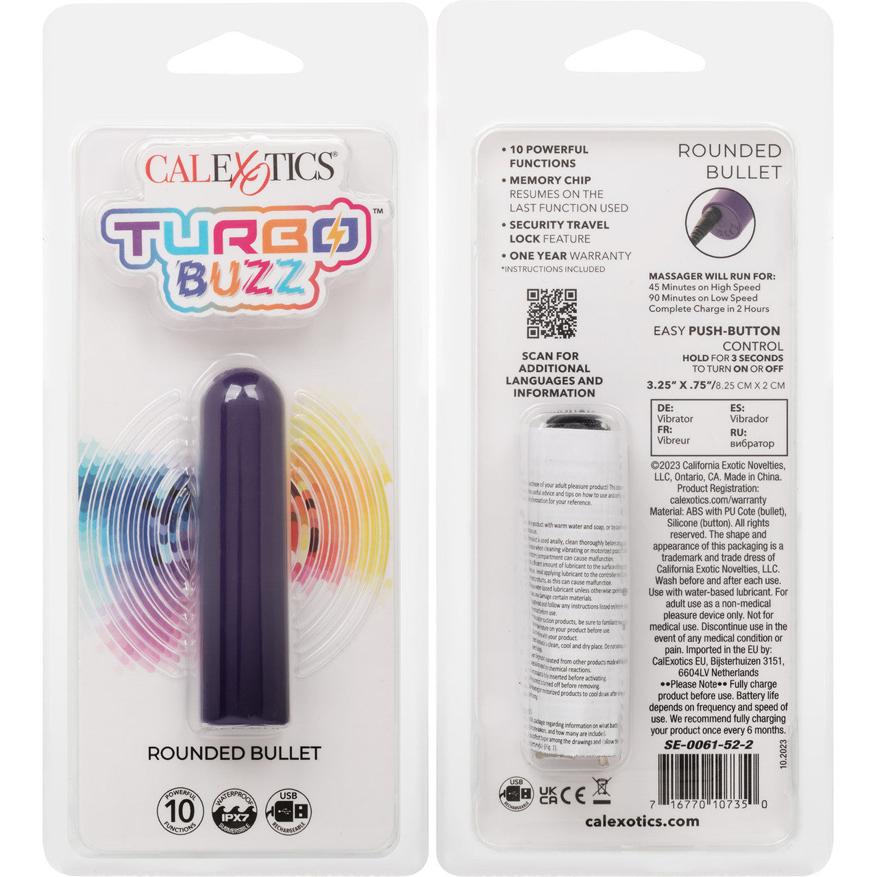 Turbo Buzz Rounded Bullet Rechargeable Waterproof Vibrator By CalExotics - Purple