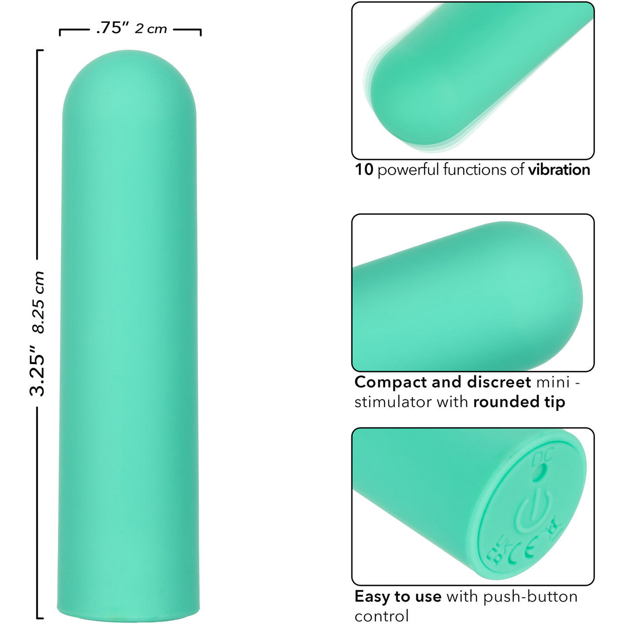 Turbo Buzz Rounded Bullet Rechargeable Waterproof Vibrator By CalExotics - Green