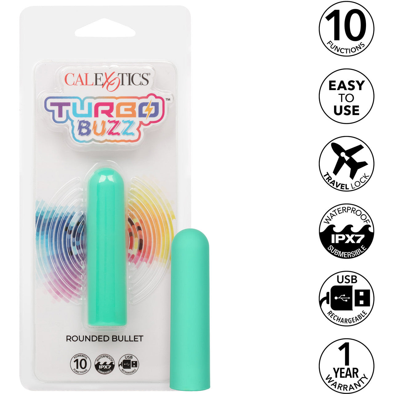 Turbo Buzz Rounded Bullet Rechargeable Waterproof Vibrator By CalExotics - Green