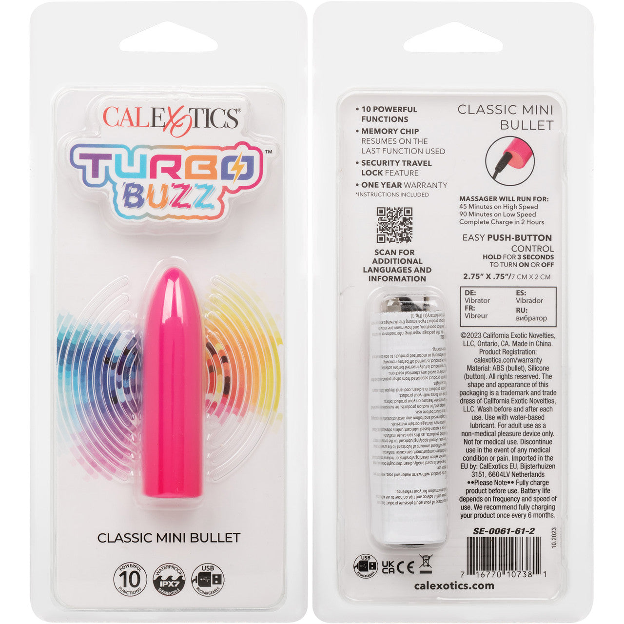 Turbo Buzz Classic Mini Bullet Rechargeable Waterproof Vibrator By CalExotics - Pink