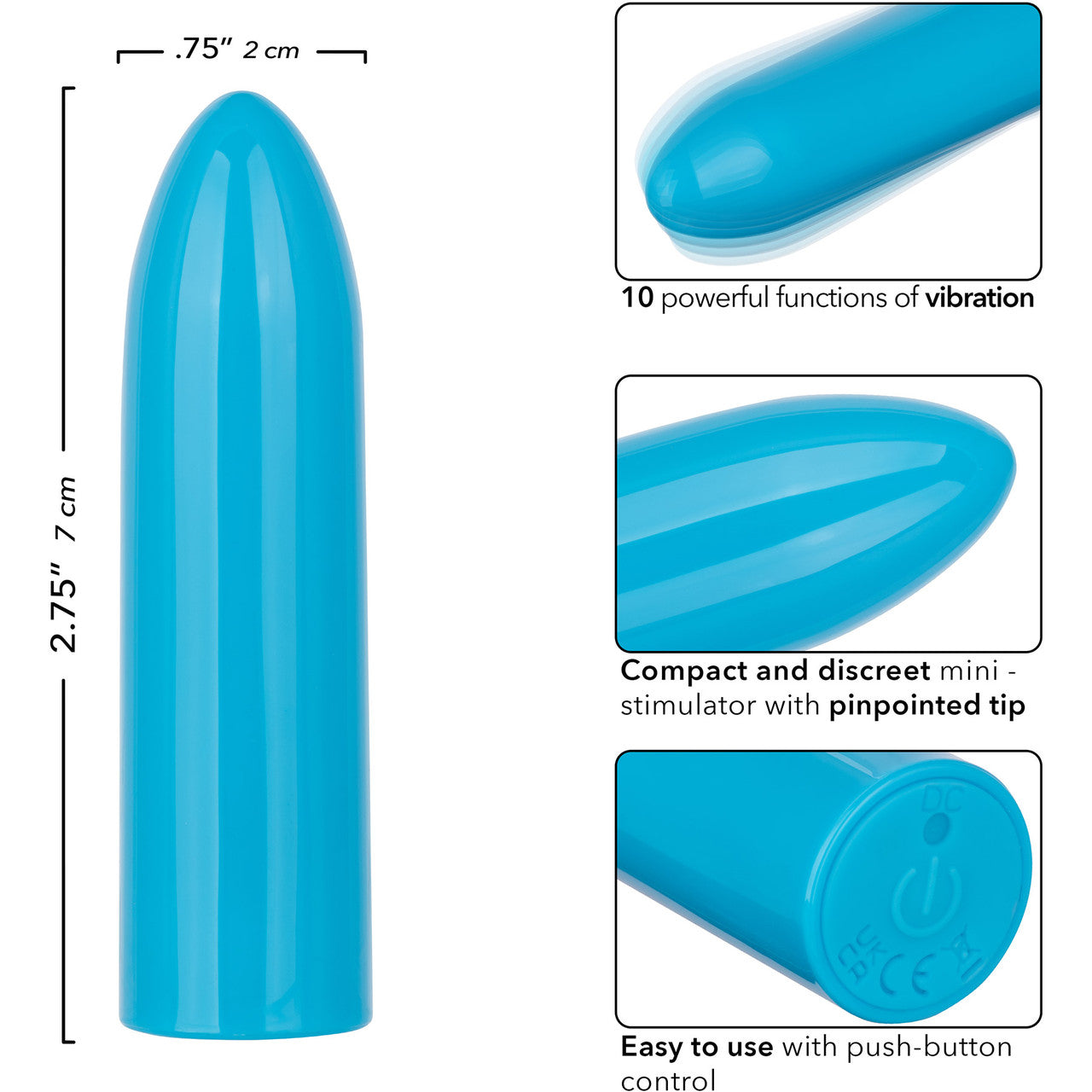 Turbo Buzz Classic Mini Bullet Rechargeable Waterproof Vibrator By CalExotics - Blue