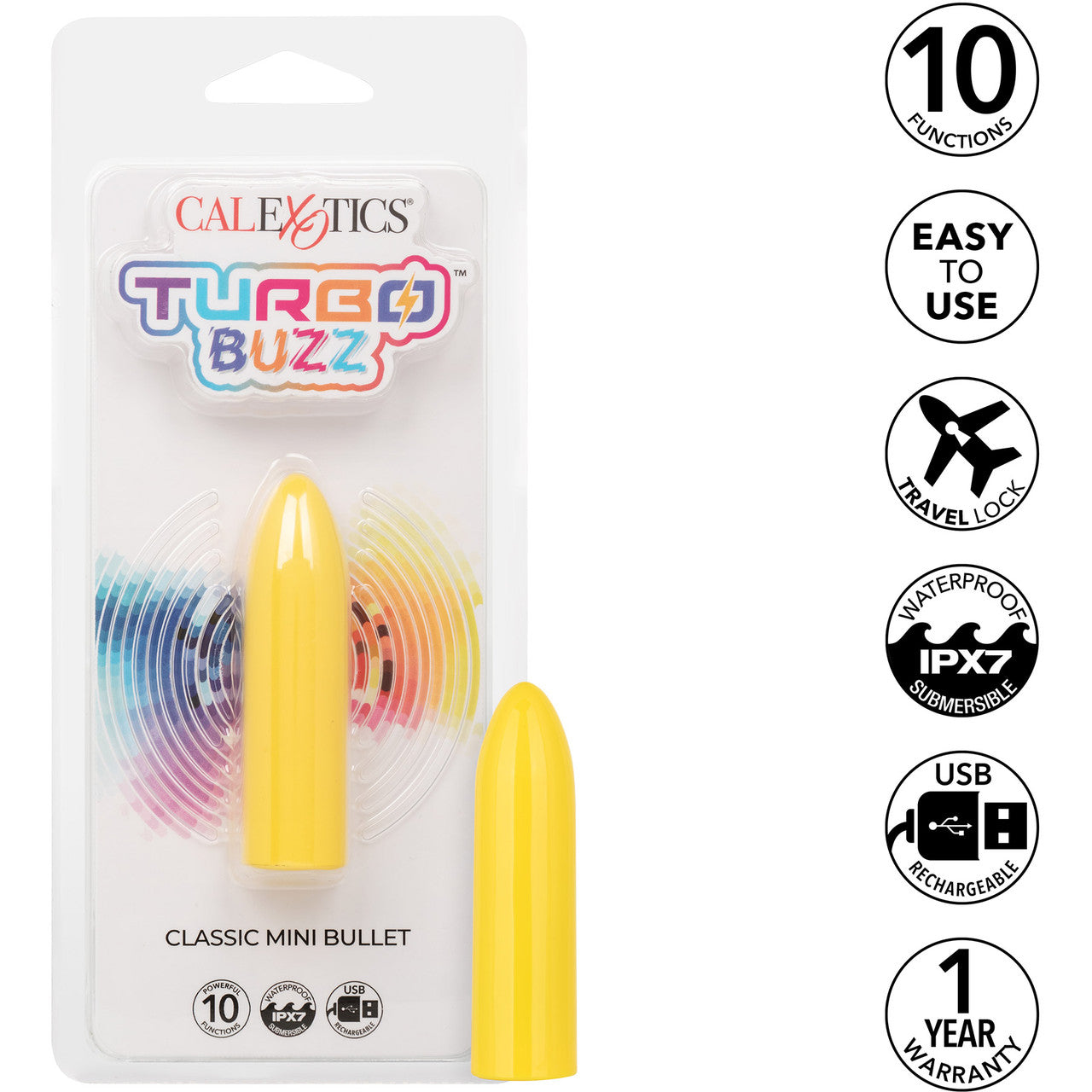 Turbo Buzz Classic Mini Bullet Rechargeable Waterproof Vibrator By CalExotics - Yellow