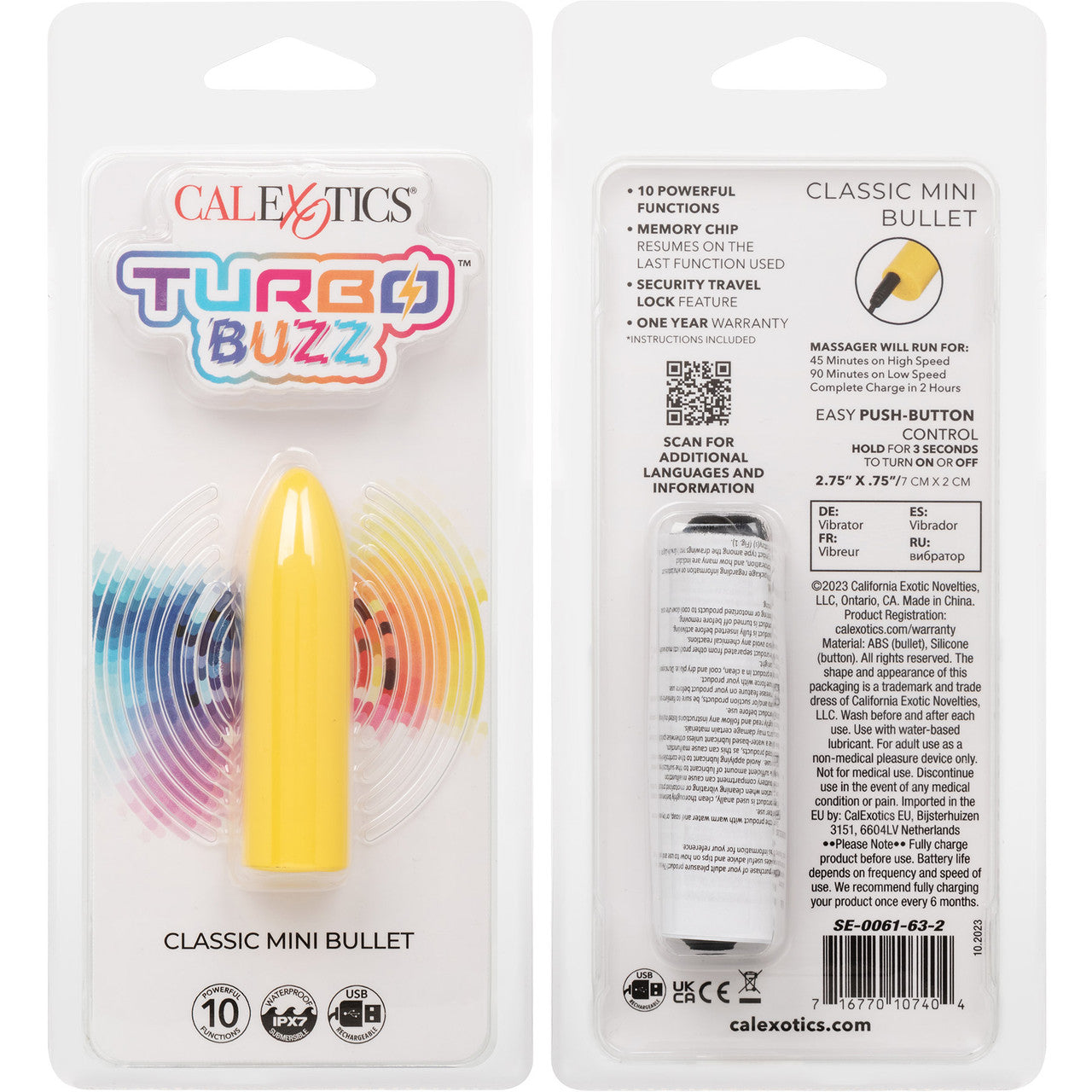 Turbo Buzz Classic Mini Bullet Rechargeable Waterproof Vibrator By CalExotics - Yellow