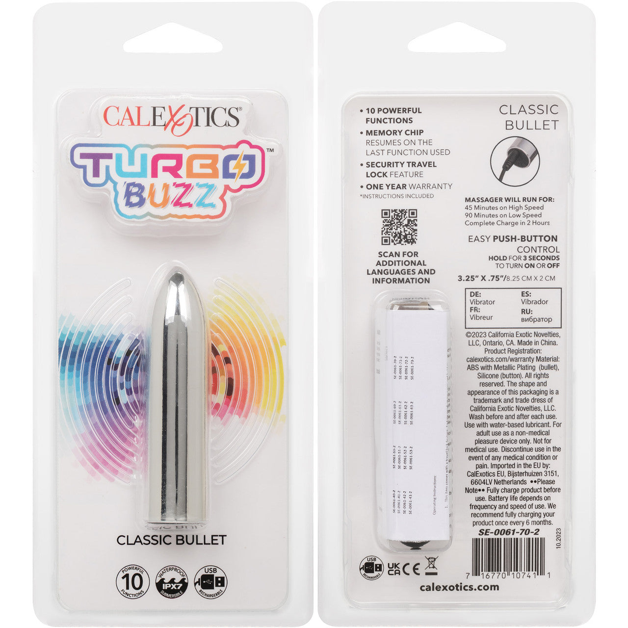 Turbo Buzz Classic Bullet Rechargeable Waterproof Vibrator By CalExotics - Silver