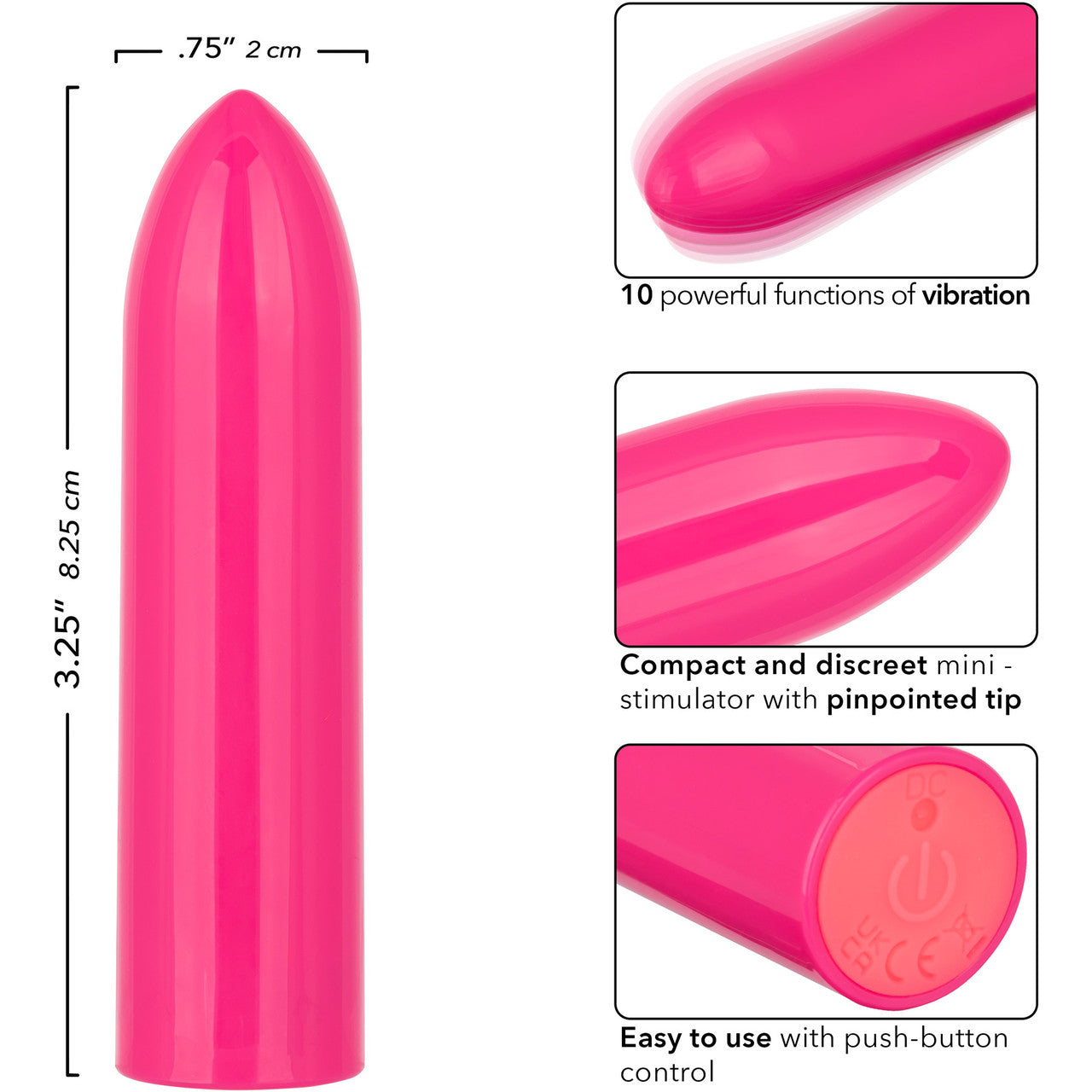 Turbo Buzz Classic Bullet Rechargeable Waterproof Vibrator By CalExotics - Pink